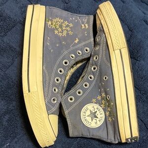 Converse Embroidered High-Tops in blue with Florals and Bee Accents